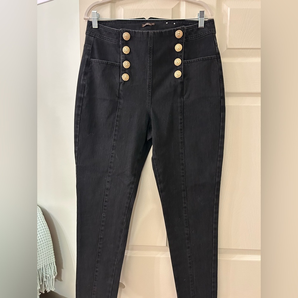 J. McLaughlin Black High-Rise Jeans with Gold Buttons